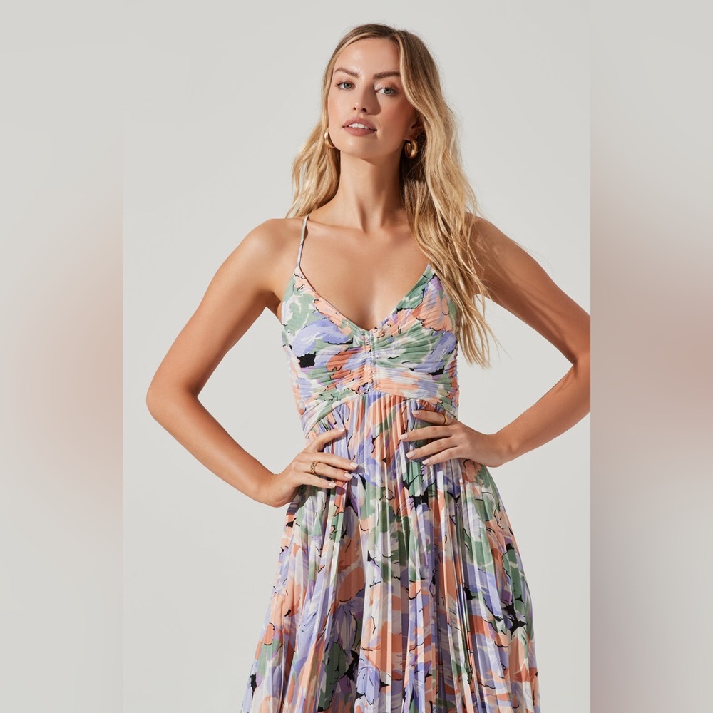 ASTR The Label Blythe Floral Plisse Midi Dress Coral Multi - Picture 4 of 15